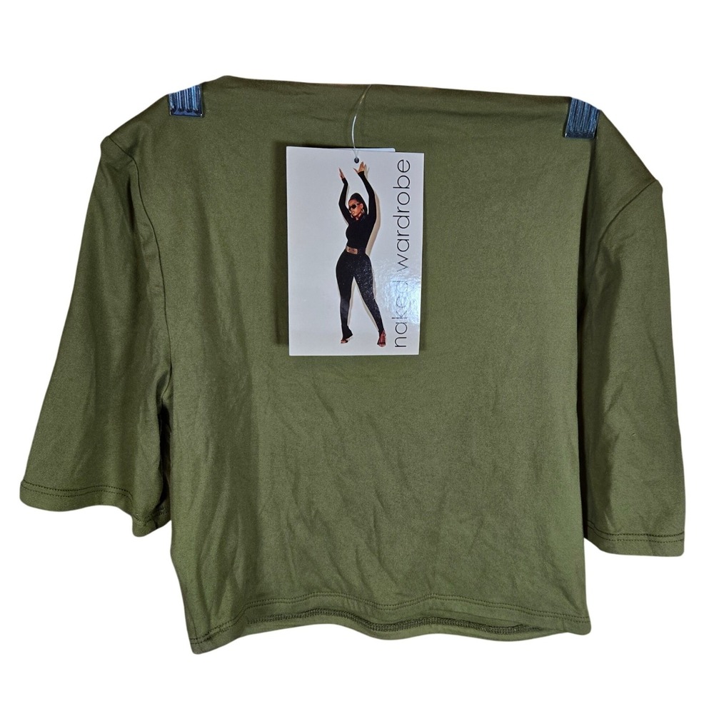 Naked Wardrobe Olive Green‎ Boat Neck Dolman Sleeve Crop Top Size S